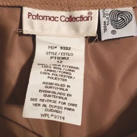 POTOMAC COLLECTION TAN 100% WOOL PLEATED PANTS SZ 12 - Picture 7 of 8
